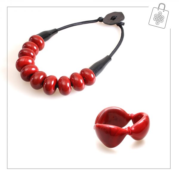 Collana vetro di murano Lucia Rosso con bracciale ventro di murano Bette rosso