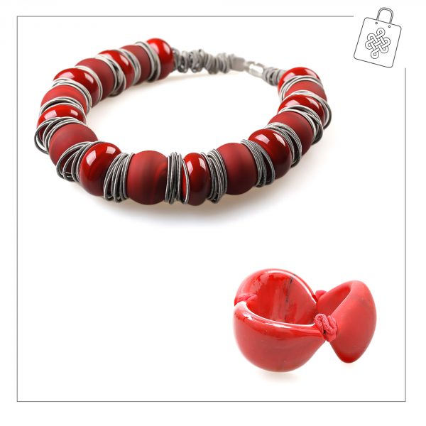 Rania-collana-Rosso-con-bracciale-Safiya-rosso